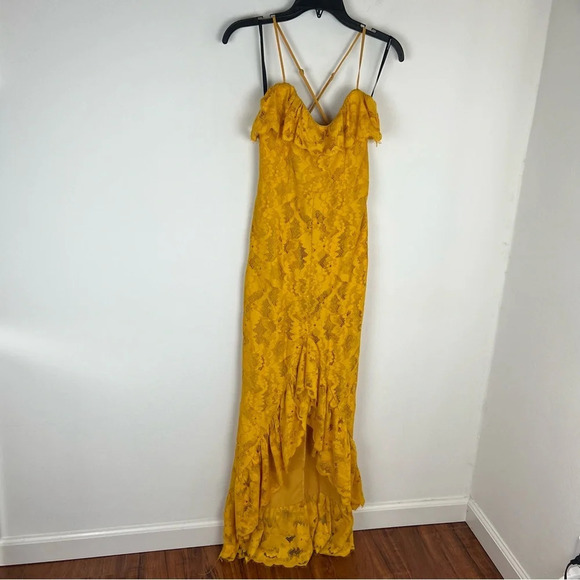 Majorelle Revolve Paisley Lace Maxi Dress in Gold Yellow Size XS - Picture 4 of 10